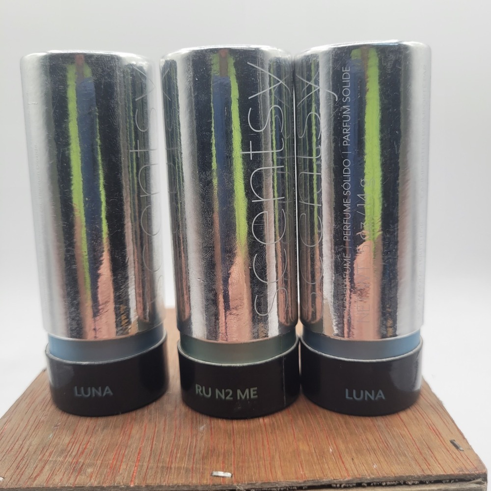X3 New Scentsy, Solid Perfume Fragrance Stick .5 oz Luna(×2) & RU N2 ME